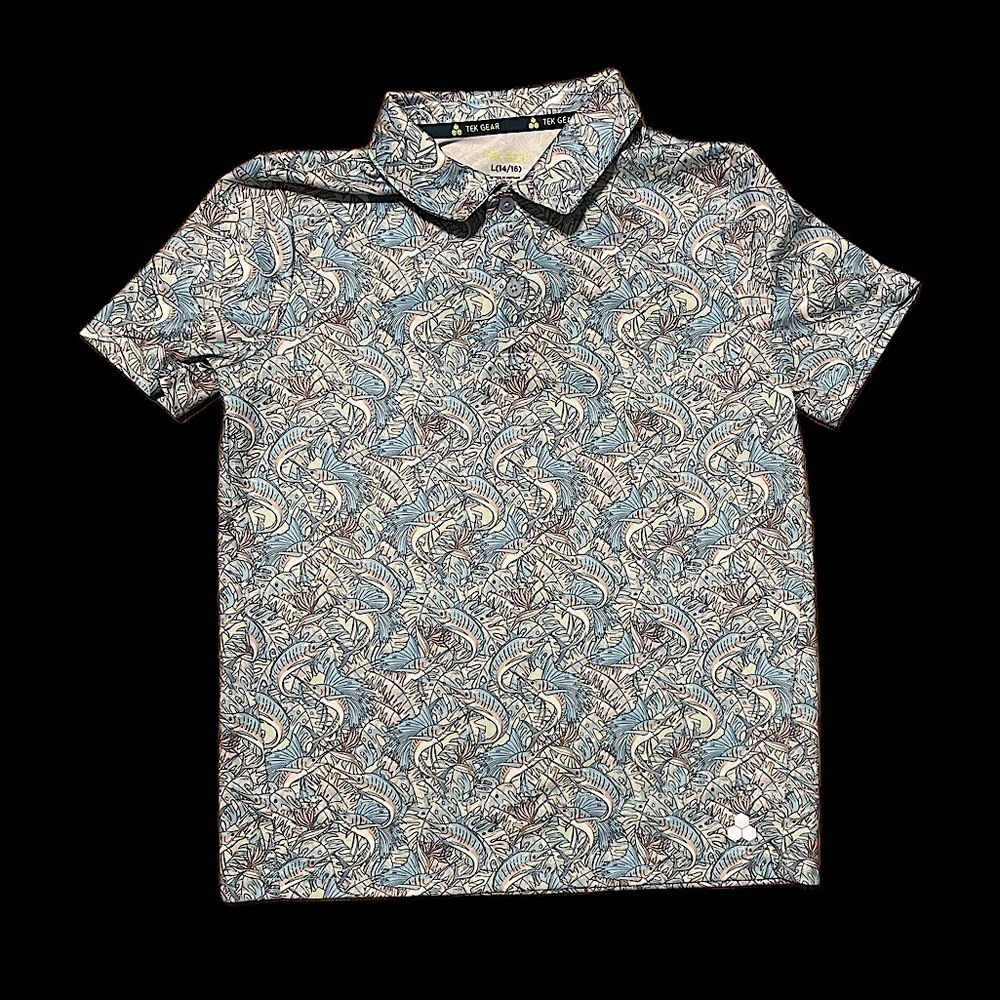 Tekgear boys blue fishing polo shortsleeved shirt